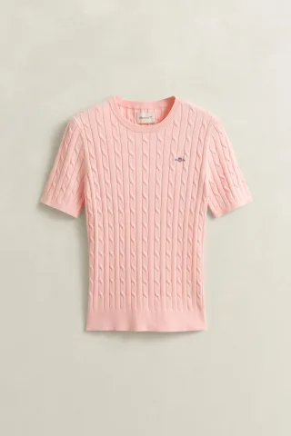 GANT - Zopfstrick Kurzarmpullover apricot pink - Gr. - XL