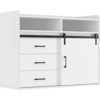 HOMAVO Sideboard HG1 kommode mit Schiebetüren & 4 Schubladen – 140 cm (FSC®, viel Stauraum, pflegeleicht), für Wohnzimmer Schlafzimmer Büro Flur