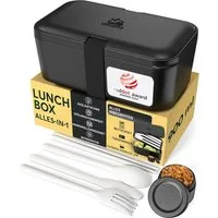 UMAMI Lunchbox Verschachtelbar 900 ml All-in-One - Brotdose, Enthält 4 Besteckteile, 1 Soßenbehälter und 1 herausnehmbaren Trenner