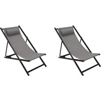 DEGAMO Gartenliege IBIZA, Set, 2-teilig, Aluminium anthrazit, Kunstgewebe grau, wetterfest, faltbar