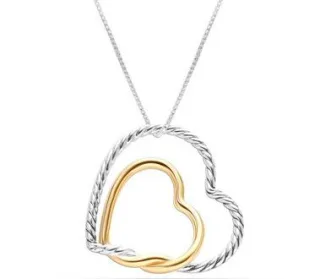 Damen-Doppelte-Herz-Halskette Silber und Gold Verflochtene Liebe BICLL033