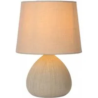 Licht-Erlebnisse Nachttischlampe OPIRE, ohne Leuchtmittel, Keramik Stoff E14 Ø 18 cm rund 26 cm Beige Modern Keramikleuchte