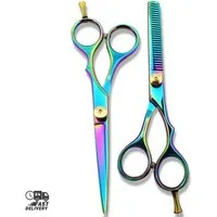 Haryali London Haarschere Mehrfarbiges Friseurscheren-Set, 5,5 Zoll zum Schneiden und Ausdünnen, (2-teiliges Scherenset, 2-tlg., Schneiden einer Schere, Effilierschere), einstellbar, Fingerauflage, stilvoller Look