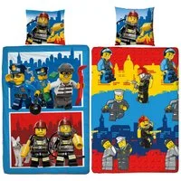 BERONAGE Kinderbettwäsche Lego City Bettwäsche Linon / Renforcé, 100% Baumwolle, 2 teilig, 135x200 + 80x80 cm