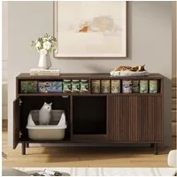 Flieks Mehrzweckschrank mit Sandauffangmatte, Ablage (Sideboard, TV-Schrank, 1-St., 120x50x66 cm) Katzentoiletten, Katzenstreuwanne-Schrank Tierhaus Nussbaumfarbe