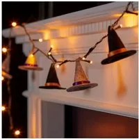 Lights4fun LED-Lichterkette 8er Halloween Lichterkette Hexenhut aus Filz