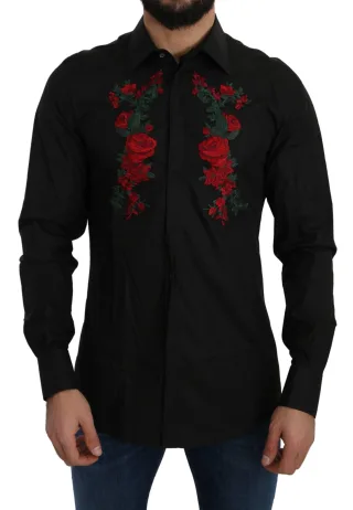Dolce & Gabbana Elegantes Floralgesticktes Baumwollhemd für Herren