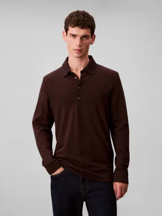 LS JACQUARD WOOL POLO chocolate torte - Gr. - S