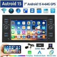 ESSGOO 7" Android 15 Für Ford Focus Transit MK7 C S-Max Fiesta Galaxy Kuga Autoradio (RDS, 2+64GB(optional), 4G, FM, DAB+ (optional), GPS Navi Carplay Android Auto Bluetooth EQ USB WIFI Touchscreen SWC)
