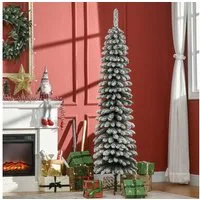 HOMCOM Künstlicher Weihnachtsbaum 180 cm, künstlich, Christbaum, Weihnachtsdeko, für drinnen, Tannenbaum, mit 395 Spitzen, Schnee, Zapfen und klappbar Metallständer, Grün+Weiß