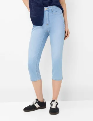 Brax Damen Caprihose Style MARY C USED BLEACHED BLUE, denim hellblau, Gr. 42L