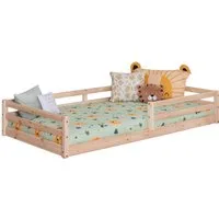 Ticaa Kinderbett, Neo Bodenbett mit Rausfallschutz 150kg, inkl. Lattenrost & abnehmbarem Rausfallschutz, 100x200, Natur