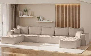 Wohnlandschaft Sofa U-Form Modulsofa-Set 5-teilig SANDE Stoff Alpine Toffee
