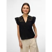 Vero Moda Kurzarmbluse VMLINE SS V-NECK TOP WVN NOOS Baumwolle, Lochstickerei