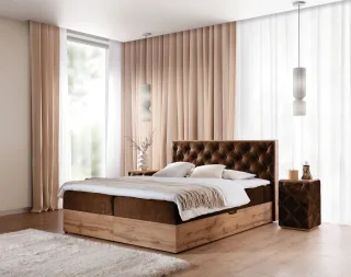 Boxspringbett Schlafzimmerbett MAXIMO 140x200cm in Stoff Torre Schokobraun