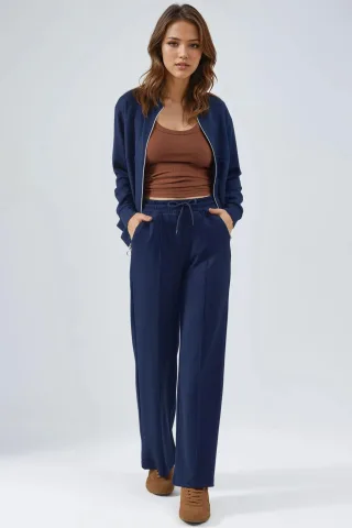 Modal Touch Reißverschluss Sweatshirt & Ripp-Hosen Ko-Ord-Set