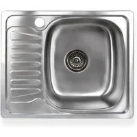 Stabilo Sanitär Edelstahlspüle Einbauspülbecken Chrom eckig 58 cm Edelstahl mit Abtropffläche links, 58/48 cm, (Komplett-Set, mit komplettem Siphon), Spüle ist Rost-und Hitzebeständig.