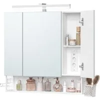 VASAGLE Spiegelschrank Badezimmerschrank Breite 70-90cm, 90° drehbar LED, mit Steckdosen, Haartrockner-Halter