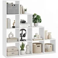 tectake Bücherregal Bücherwand mit 10 Fächern, Belastbarkeit 100 kg, 130 x 29 cm x 130, Holzregal Talisa 1-tlg., Würfeldesign, bodenschonend, vielseitig verwendbar, mit Kippschutz