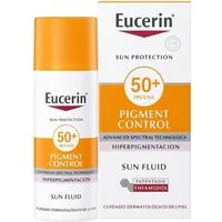 Eucerin Sonnenschutzcreme Pigment Control Sun Fluid LSF 50+ – Hoher UV-Schutz für Gesicht, Thiamidol & Licochalcone A reduzieren, Pigmentflecken sichtbar & verhindern neue – 50 ml
