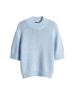 someday - Stricktop mit halblangen Ärmeln und Stehkragen blau - Gr. - 42
