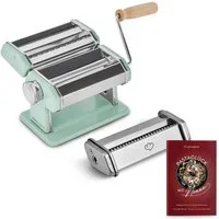 Springlane Nudelmaschine - Manuelle Nudelmaschine aus Edelstahl inkl. Linguine Aufsatz, Rezeptbuch, Nudeltrockner & 3 Schneideaufsätze, 9 Teigdicke-Stufen