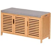 AD.CON Schuhbank Schuhbank aus Bambus mit Schrank und Sitzkissen Sitzbank Schuhregal