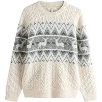 Next Norwegerpullover Regular Fit Pullover mit Fairisle-Muster + Hirsch (1-tlg)