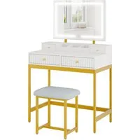 Mondeer Schminktisch Schminktisch mit Hocker, LED-Spiegel (3 Lichtmodi), Stauraum & Wellendesign, 80x45x132 cm