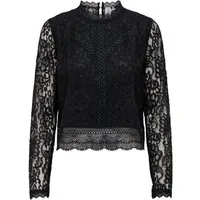 ONLY Spitzenshirt ONLNEW KARO LS LACE TOP WVN NOOS Materialmix, regular fit