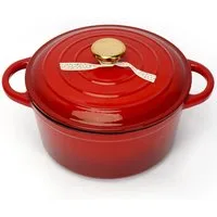 OSTWOLKE Bräter Gusseisen Topf emaillierte Bräter Gusseisentopf Schmortopf mit Deckel, Backofengeeignet Induktionsgeeignet Zum Braten, Schmoren, Kochen