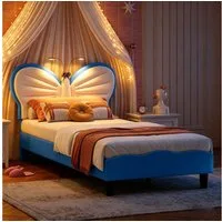 Furnishings Home Kinderbett Polsterbett LED mit Kopfteil 90x200 cm (Einzelbett mit LED-Beleuchtung), Geeignet für Jungen und Mädchen