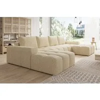 PROMETO Möbel Ecksofa Couch U-Form, Sofa U-Form Teddy-Bouclé, Web oder Cord-Stoff Cento