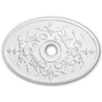 Profhome Decken-Rosette 156041 Rosette aus Polyurethan Deckenrosette Medaillon 78,5 x 54,4 cm (Rosette, 1 St., Deckenrosette, Medallion, Stuckrosette, Deckenelement, Zierelement), weiß, vorgrundiert, Stil: Neo-Empire