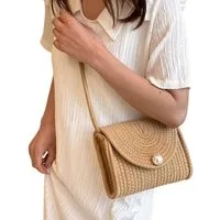 Bwecuy Umhängetasche Strohtasche Damen Boho Handytasche Vintage Strandtasche Clutch, Strand Handtasche Crossbody Tasche für Damenreisen und Urlaub