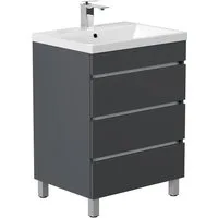 Lomadox Waschtisch FROME-02, grau grafit matt 60 cm mit Waschbecken und 3 Schubladen