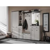 ASM-Moebel Garderoben-Set Flurgarderobe Schuhschrank Wandpaneel HUGO IV mit Sitzbank und Spiegel, Mit Sitzbank und Spiegel