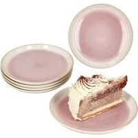 MamboCat Frühstücksteller 6x Reactive Glaze Paris Kuchenteller 6 Personen Creme Pink