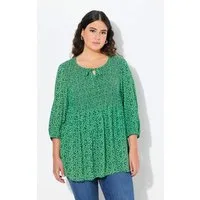 Ulla Popken Druckbluse Smokbluse Blüten A-Linie Rundhals 3/4-Arm