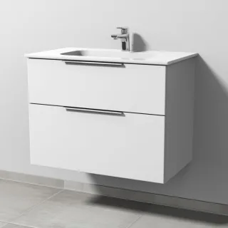 Sanipa 3way Keramik-Set Design Keramik-Waschtisch und Unterbau mit 2 Auszügen, Weiß-Soft UM48043