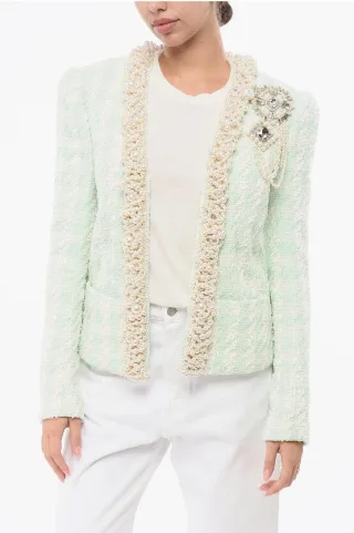 Tweed SIDE TO SIDE Blazer mit Zierperlen in Hellblau