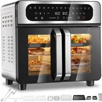 oyajia Heißluftfritteuse XXL Backofen mit Französischen Türen, Air Fryer Dual Zone mit Smart-Touch, Sync Finish, 15 Programme, Inkl. 13 Zubehörteile, Metallgehäuse, 2700,00 W