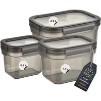 Engelland Frischhaltedose 3er Set Aufbewahrungsdosen mit Deckel, Vorratsdose, Frischhaltedose, Kunststoff/Silikon, (Vorteils-Set, 3-tlg., 0,6 L / 1,1 L / 2,0 L), luftdicht, auslaufsicher, stapelbar, BPA-frei, verschiedene Größen