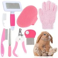 AFKSMILE Fellbürste Kaninchen Pflege Set, für Hasen Kätzchen Meerschweinchen Frettchen, Mit Nagelknipser Trimmer Haarentferner Feile Kamm Shampoo Badebürste