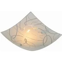 TRIO Leuchten LED Deckenleuchte, LED wechselbar, Warmweiß, Deckenschalen flach eckig Lampenschirm Glas mit Silber Weiß, Ø30cm