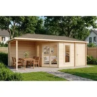 Alpholz Gartenhaus Holz 5-Eck Liwa mit Anbau, BxT: 728x317 cm, in Naturbelassen mit 28mm Wandstärke