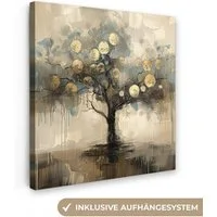 OneMillionCanvasses® Leinwandbild Beige - Abstrakt - Baum - Gold, Fotodruck (1 St), Wandbild, Deko Schlafzimmer Wohnzimmer Flur 20x20 cm