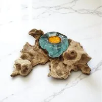 Kinaree Teelichthalter Geschmolzenes Glas auf Kaffeewurzel Teelichthalter, Glas auf Holz, Unikate, Geschenkidee, Handgefertigt