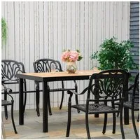 Outsunny Gartentisch Esstisch für 6 Personen Aluminiumtisch (Gartenmöbel, 1-St., Loungemöbel), pflegeleicht Kunststoff Natur+Schwarz 140 x 90 x 74 cm