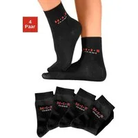 H.I.S Basicsocken Kinder Damen Herren Socken natürliche Baumwolle (Packung, 4-Paar, Gr. 19-22 bis 43-46) mit kontrasfarbenem Logo
